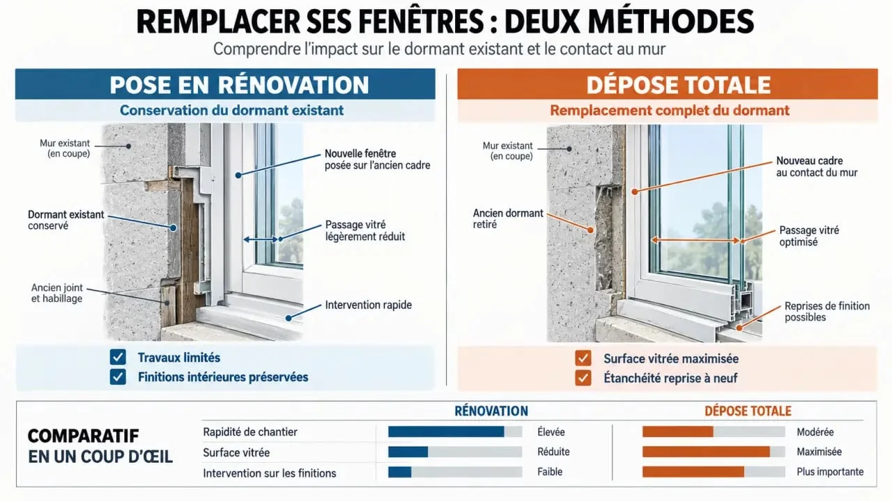 Infographie comparative des méthodes de pose de menuiserie pour votre projet avec un menuisier à Montaigu
