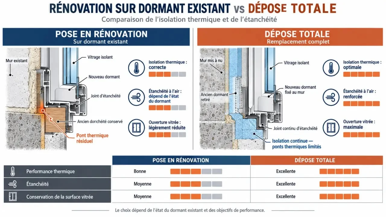 Comparatif technique pose en rénovation vs dépose totale pour menuisier Nantes